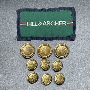 Vintage 80-90s‎ Hill & Archer 9 Blazer Gold Metal Buttons Crest Shield Design